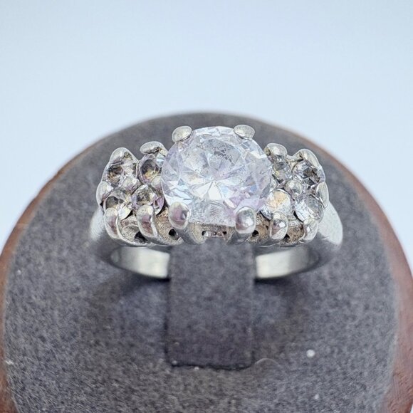 VTG Sterling Silver 925 Cubic Zirconia Prong Set Statement Ring Size 6.75 - Picture 1 of 9